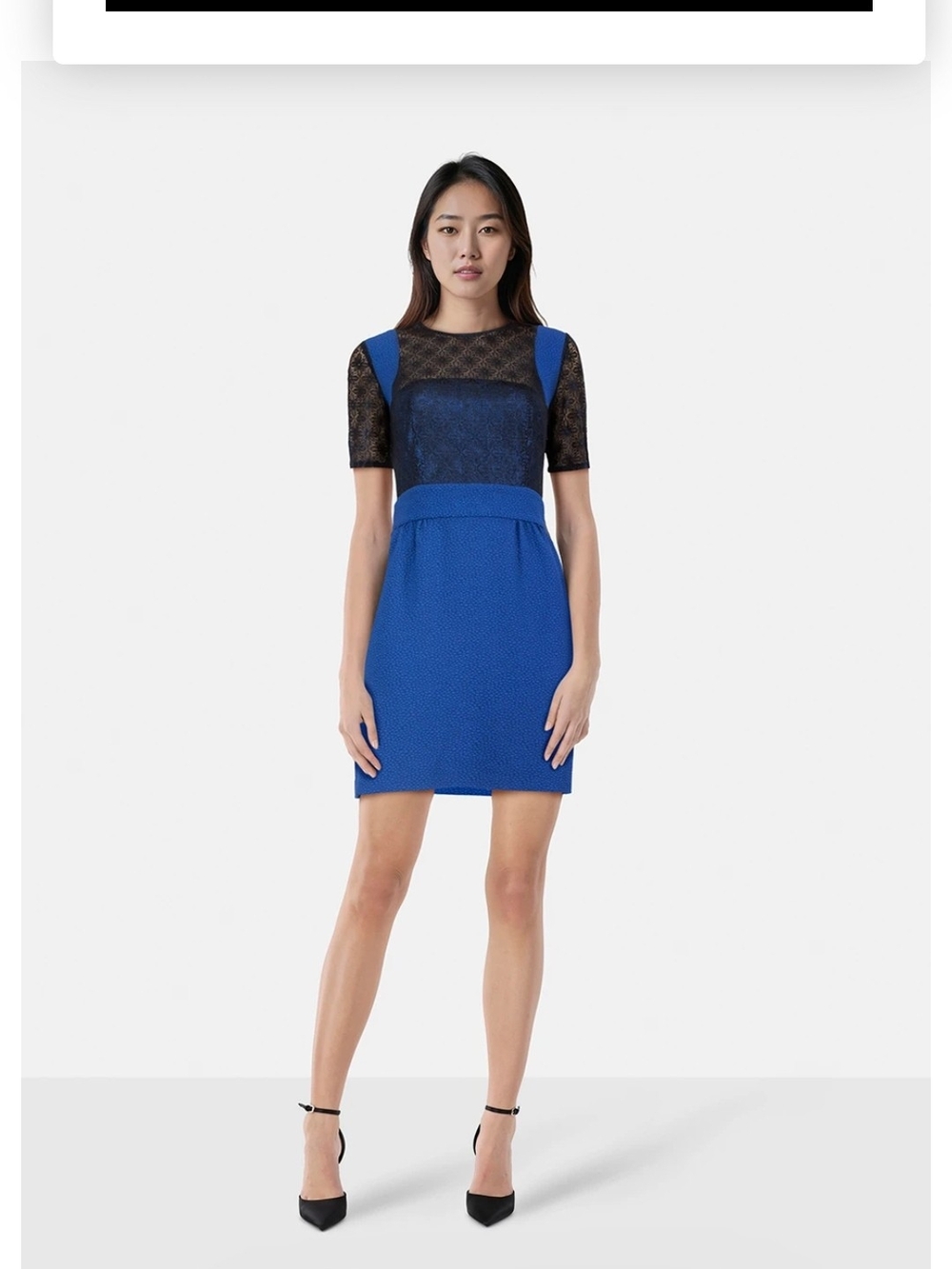 Sandro Blue & Black Lace Mini Dress Floral Lace Size 3